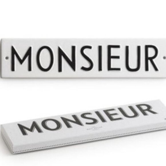 ROSANNA Word Play Monsieur Porcelain Wall Sign BNWT Barber Shop Man Cave French - Picture 1 of 7